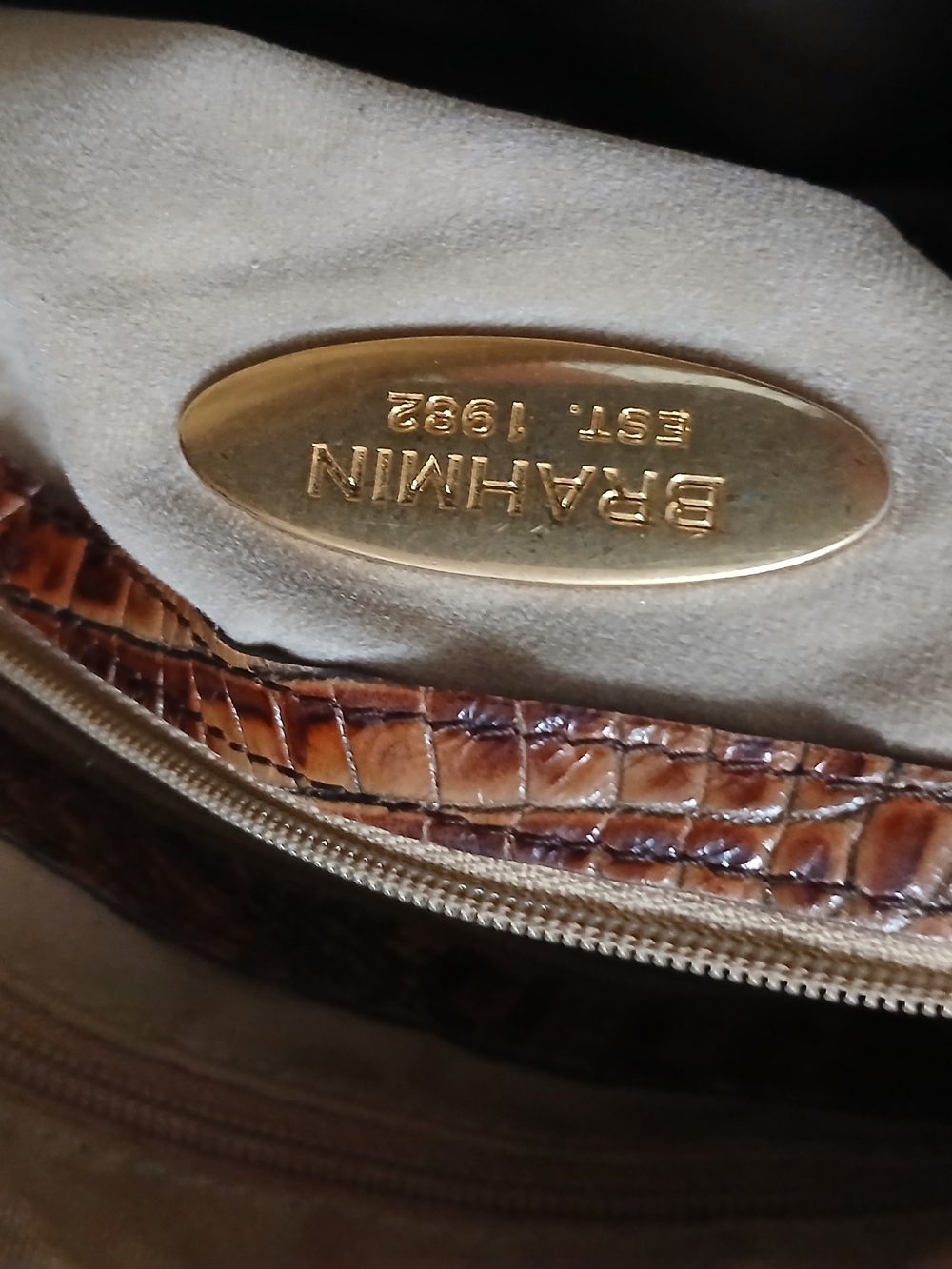Brahmin Brown Croc-Embossed Satchel - Picture 4 of 16